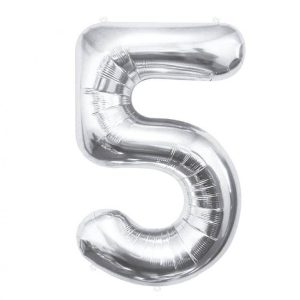 Balon Foliowy Cyfra 5 Srebrny 85 cm