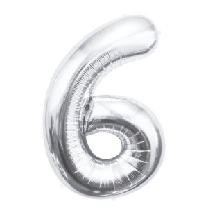 Balon Foliowy Cyfra 6 Srebrny 85 cm