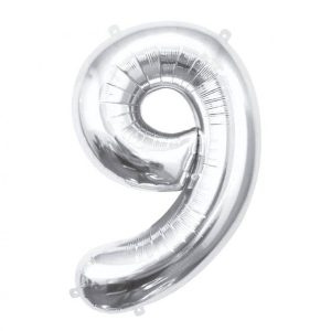 Balon Foliowy Cyfra 9 Srebrny 85 cm
