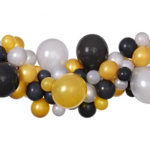 Girlanda balonowa DIY Srebrno-złoto-czarna, 65 szt.