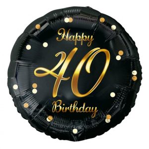 Balon foliowy B&C Happy 40 Birthday, czarny, nadruk złoty 18