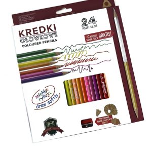 Kredki ołówkowe  trójkątne 24 kolorów + temperówka + 2 kolory