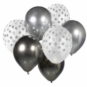 BALONY ZESTAW urodziny srebrne 7SZT party