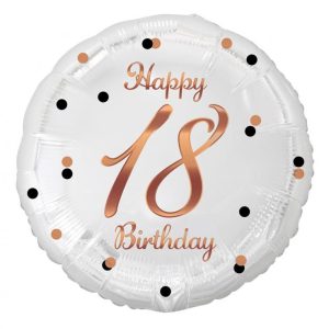 Balon foliowy B&C Happy 18 Birthday, biały, różowo-złoty