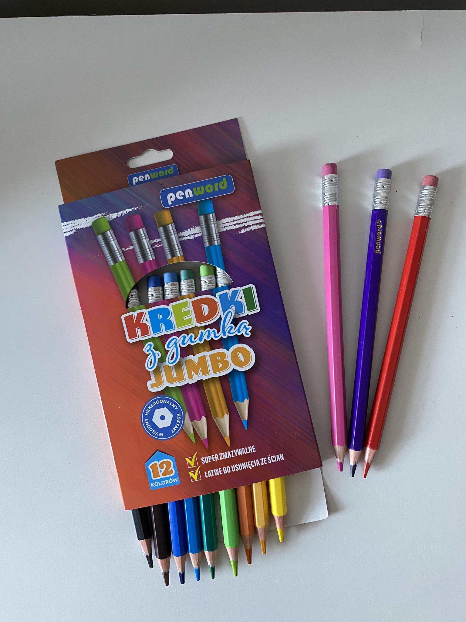 Kredki ołówkowe JAMBO z gumką 12 kolorów - Penword - obrazek 3