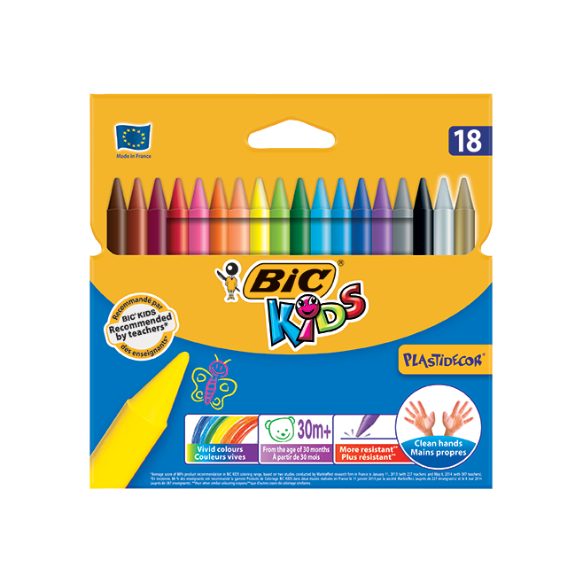 Kredki świecowe Bic Kids Plastidecor - 18 kolorów